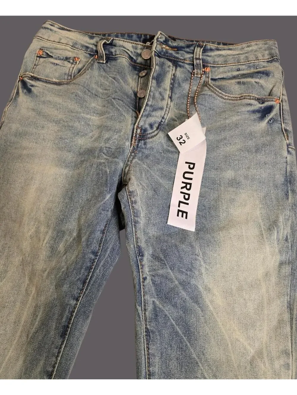 Purple Brand Light Wash Blue Men's Slim Denim Jeans Button
